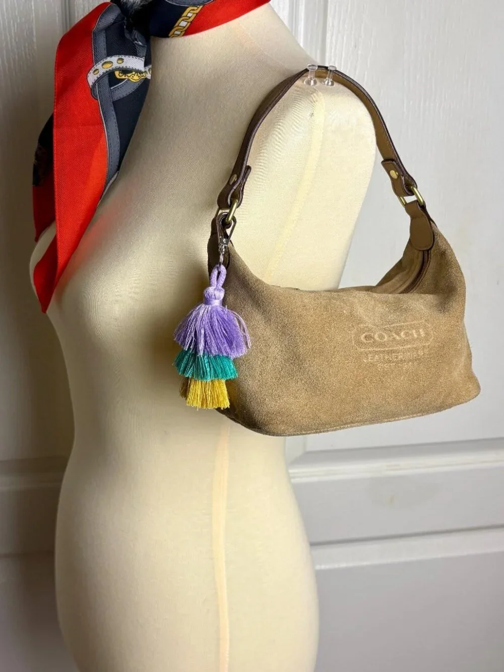 Coach Vintage Y2K Hampton Suede Demi Hobo Bag in Brown with Charm